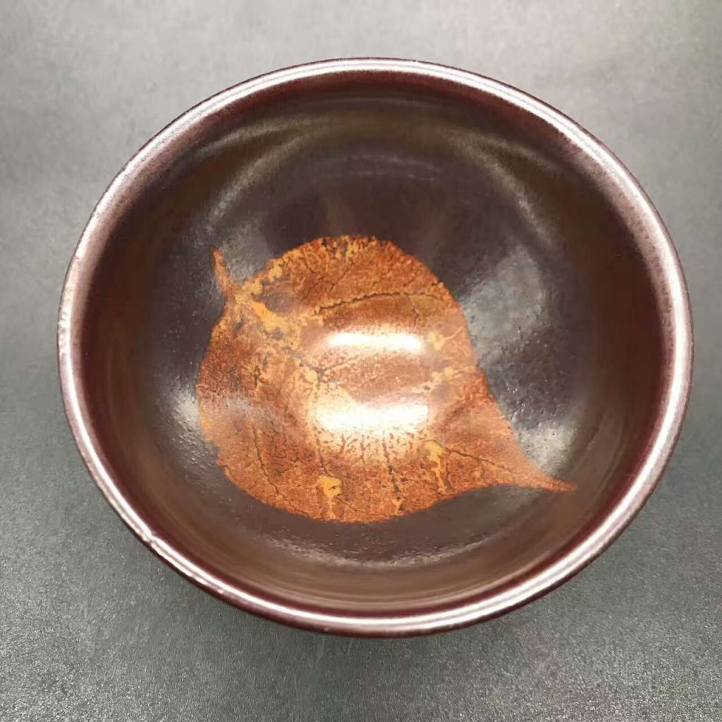 孙建兴,柿红木叶,口径8.6高5,完美结合.