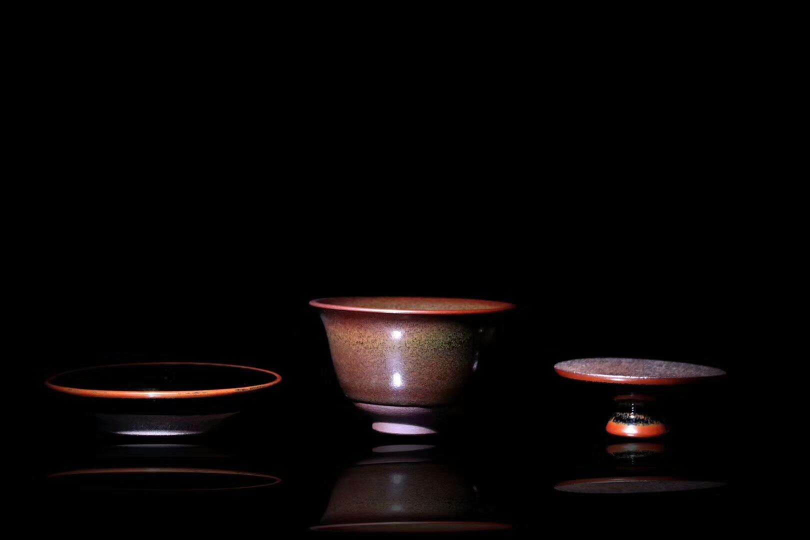 李盏工坊 李远兴老师 龙窑、柴烧盖碗 (油滴 鹧鸪斑) 口径:10高:1