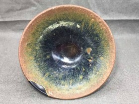 宋代建窑青蓝兔毫斗笠盏,釉色一流,喝茶利器