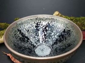 玉龙束口 雪花油滴盏:口13高7,手感厚重