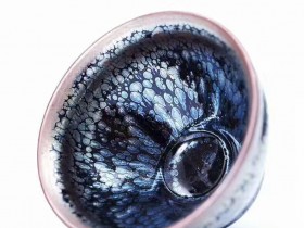 刘记寿8.8公分束口蓝油滴盏,口径8.8,高5.8