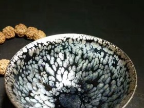 李左文束口油滴盏:口9高5.3