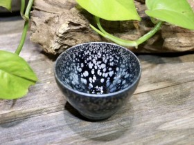叶礼华师傅 黑底银斑 鸡蛋杯手工制:7.2*5.5