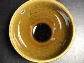 赵雄师傅,茶沫釉双木叶,口径9.3高5.5