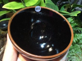 陈瑜 龙窑柴烧 乌金釉敛口盏:口径9*5.5