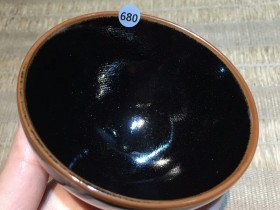 陈瑜 龙窑柴烧 乌金釉敛口盏:口径9*5.5