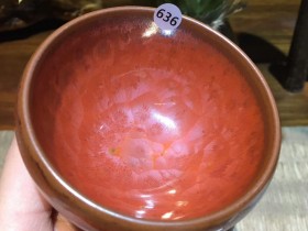 廖设生老师 祥云柿红 敛口盏:口径7.8*4.5 带釉泪