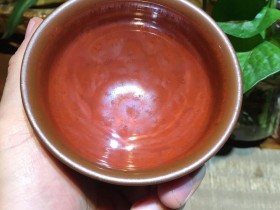 廖设生 祥云柿红窑变 束口盏:口径8.8*5