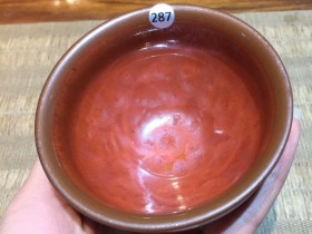 廖设生老师 祥云柿红束口盏:口径8.8*5