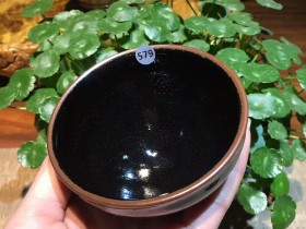 陈孝亮师傅 龙窑柴烧 乌金釉束口盏:口径8.5*5.3