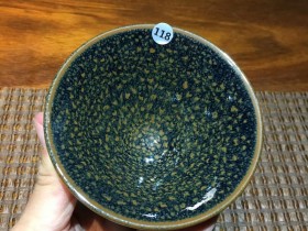 叶兴有手作 绿釉鹧鸪斑:口径9.3*5.2