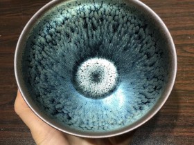 范国飞老师手作 蓝油滴束口大盏:口径12.5*7.5