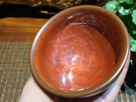 廖设生老师 祥云柿红束口盏:口径8.5*5