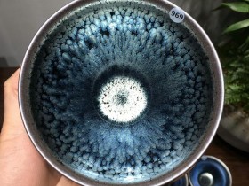 范国飞老师 蓝油滴束口大盏:口径12.4*7.5