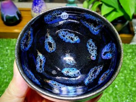 蔡炳昆师傅 乌金窑变盏:口径8.8*5