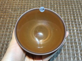 陈孝亮老师 龙窑柴烧柿红黄釉斗笠盏:口径9*5.3