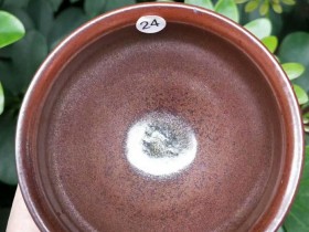 林熙 双面柿红 柴烧盏:口径9*5