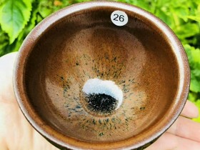 林熙老师 柴烧柿红油滴盏:口径8*5