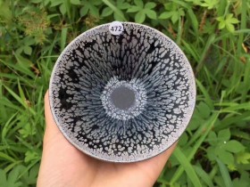 曹永老师 黑底银滴斗笠盏:口径10*4.8