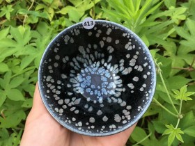 曹永 黑底银滴斗笠盏:口径9*5