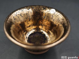 黄上兴师傅 金油滴撇口盏,口径11高5.8公分