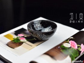 陈国飞师傅手作 黑底银斑水母滴 仿宋代平口器型 8.7*4.5公分