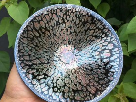 飞惺~饶飞雄师傅 彩钻油滴大盏 口径15.6高5