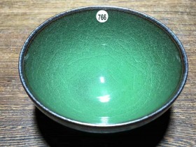 龙窑柴烧精品~冰裂纹翡翠绿!范永寿师傅作品,口径9.1高4.2