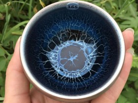 金长有老师 蓝莲花全包釉禅意杯 口径7.5 高4.8