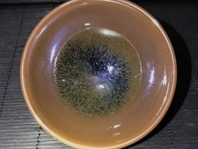 龙窑柴烧窑变孔雀绿兔毫盏 魏帝峰老师作品