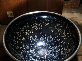 裴春元师傅作品 黑底银斑镶银边大器 12.5大束口 / 手工盏束口盏