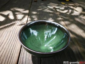 范永寿 抹茶绿柴烧冰裂束口 口径:9.2 高:5.0