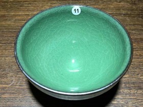 冰裂纹翡翠绿~范永寿师傅龙窑柴烧作品! 口径8.7高5.1