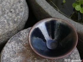 吴兴乾师傅作品 柴烧银毫撇口点茶大盏 15.3*6.2