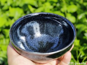 陈乃文师傅,纯手工茶盏 12口径,黑底银油滴大束口,精品无暇