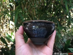 银边黑底银斑盏 传统束口盏 王晓丹 9/5公分