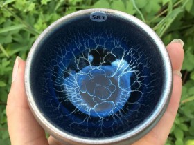 金长有老师 蓝莲花全包釉禅意杯 口径7.5 高4.8
