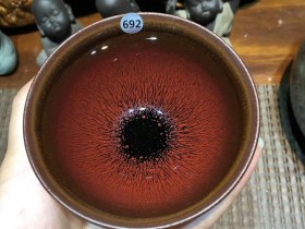 叶礼旺老师 全手工制作 鸿运兔毫束口盏 口径9 高5.5 带釉泪