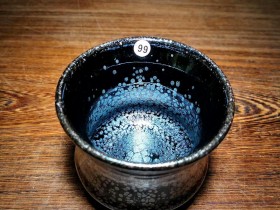 黑底银斑泰斗~竹节杯!卓立旗师傅作品! 口径7.3高6.6