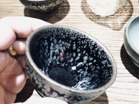 蔡炳盛老师 黑釉银油滴,7公分小束口 精品