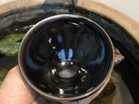 【刘唐慎】现代建盏之父,宗师泰斗。龙窑 柴烧 黑釉 油滴 束口 囗径:11高:6